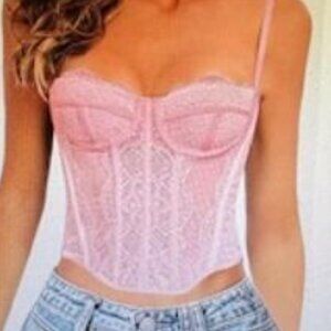 RAXNOPDE Lace Corset Tops for Women Lace Bustier Corset Top PINK L NIP